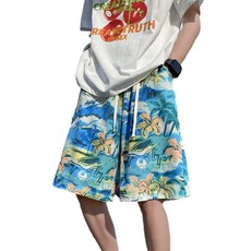 夏威夷風花紋沙灘褲, 678藍色
