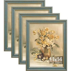 Vittanly 27.9 x 35.6cm(11 x 14인치) 사진 액자 4개 세트 벽 마운트용 빈티지 사진 프레임 매트 포함 디스플레이 20.3x25.4cm(8x10인치), 블루