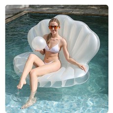 充氣珍珠貝殼水上浮椅 游泳池漂浮墊, 白色 白色贝壳, 1個