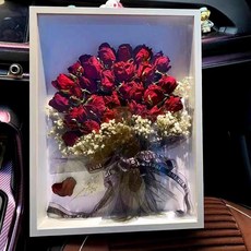꽃다발 보관액자 말린꽃 액자 사진 보관 드라이 플라워, 화이트 3cm, 표준 10인치 25x25cm 5-10송이, 1L