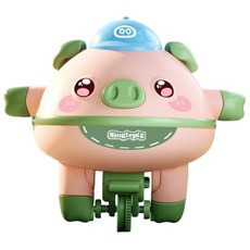 平衡小豬走繩索不倒翁，益智旋轉獨輪車玩具，兒童平衡訓練玩具, 綠色