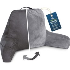Husband Pillow Aspen 아이언 그레이 독서 베개 침대 휴식 의자 양면 양면 원단 팔이 있는 대형 라운지 쿠션 성인 등받이 앉을 수 있는 편안한 등 지지대, Husband Pillow Aspen 아이언 그레이,