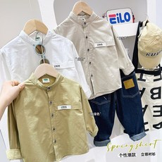 男童純色長袖襯衫2025外套鞦裝春鞦新款中大童兒童裝男寶寶襯衣潮