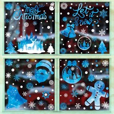 聖誕節靜電窗貼 可重複使用 節日氣氛裝飾 雪人鈴鐺圖案, (台灣現貨)雪人鈴鐺