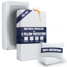방수 매트리스 프로텍터 및 베개 커버 트윈 사이즈 지퍼 베개 프로텍터 1개 및 매트리스 커버 세트 1개 포함 사방 고무줄 처리된 매트리스 커버 스타일 딥 포켓