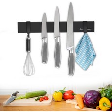 마그네틱 자석 칼걸이 벽걸이형 거치대 스테인리스 칼꽂이 주방 정리함 무타공 인테리어 소품 홈카페 조리도구 감성 보관용기 집기, 10 Inch, Black