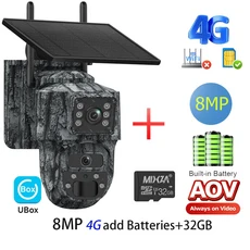 24시간 녹화 야외 태양광 카메라 듀얼 뷰 4G/WiFi AOV 줌 PTZ 자동 추적 보안 배터리 유박스, 01 빠른, 07 4G ADD 32GB