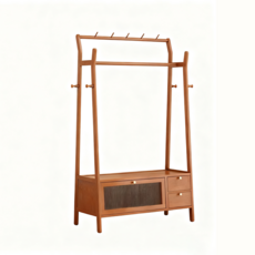 實木落地衣帽架 多功能收納掛衣架 臥室置物架 包包帽子吊掛架, 茶色