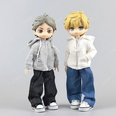 OB11 娃衣 純色連帽衛衣 12分BJD妖精體 衛衣套裝, 1個, 【灰色】連帽衛衣,長款【阿巳3.0/北冥/修羅丸】