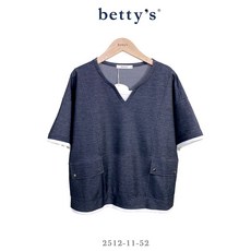 betty's 貝蒂思 假兩件式 鉚釘上衣, 1個, 深藍色,M