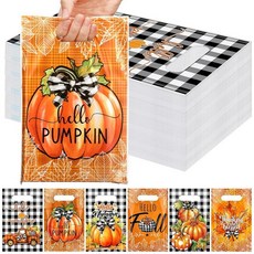 Kolldenn 추수감사절 플라스틱 선물 가방 120개 가을 호박 단풍나무 잎 종교적인 밤나무 간식 가방 손잡이 포함 벌크 캔디 용기 수확 파티 용품(호박) 20243