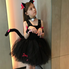 여아용 파티코스튬 고양이 검은 스커트 어린이 원피스 파티 치마 의상 1. 블랙 넥타이 목걸이 90cm