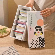 碗勺筷組合 陶瓷飯碗 餐具禮盒裝 創意時尚特色餐具, 禮盒5只裝, 1個