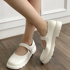 여자 둥근코 메리제인슈즈 버클 방수 키높이 플랫구두