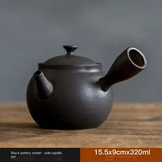 레트로 사이드 핸들 냄비 일본식 가마 구운 철 유약 주전자 가정용 싱글 쿵푸 차 세트, 02 Teapot D, 1개