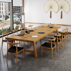 ODNF 實木會議桌組閤 簡約現代長桌 商業辦公大桌子 工作臺大型培訓洽談桌長條桌 辦公桌 洽談桌 培訓桌 桌椅組閤, 廣島椅4把裝