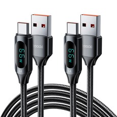 TOOCKI 알루미늄 합금 LED 디스플레이 6A C 타입초고속 충전 케이블블랙, 1m, 블랙, 2개 1m, 블랙, 2개