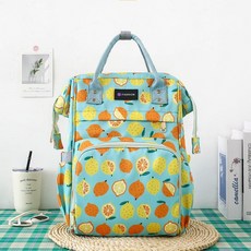 2025夏季新款印花媽咪外出奶瓶輕便後背包多功能大容量, 綠色檸檬