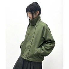 [다미쉬] 더블 버튼 하이넥 코튼 자켓_카키