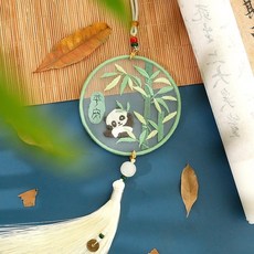 熱銷 刺繡手工diy材料包 自繡製作平安福禦守書簽掛件雙麵繡蘇繡送男友禮物, 金色 清竹平安-繃+禮盒, 1個