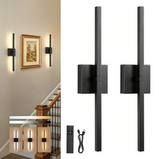 Bicrink Battery Operated Wall Sconces Set of Two Motion Sensor Rechargeable Lights 24 Inch Black W, 3W-24Inch