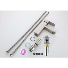 淼瀅精品衛浴 304不銹鋼 拉絲單孔洗臉盆混合水龍頭 大流量, 1個, B3036方款無鉛單孔洗臉盆冷熱混合龍頭