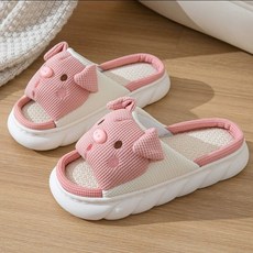 MUSE 粉嫩折耳豬豬亞麻透氣厚底室內拖鞋