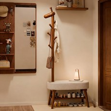 에코소라노 신발장의자 원목 현관 행거 의자 나무 원목 스탠드 기린 옷걸이 벤치의자, 월넛RF-DZ1252