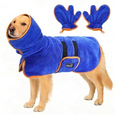 미하치 개 목욕 가운 타월 랩 건조 장갑 세트 흡수력이 뛰어난 코랄 플리스 코트 강아지용 가운 중형 및 대형견용 조절 가능한 칼라 벨리 스트랩 블루 XL, X-Large, Purple