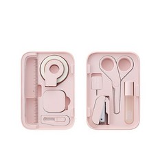 星星文具 PLUS 普樂士 team-demi 磁吸文具組 (尺 美工刀 捲尺 釘書機 膠水 膠帶 剪刀 文具禮包), 粉(30-211), 1個