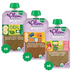 Plum 이유식 12+ 토들러 파우치 3종 미국 직배송, 18개, 113g, 과일 야채
