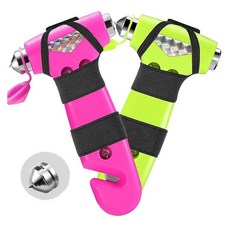 OUCPC 2팩 자동차 안전 해머 3-in-1 비상 탈출 도구 창문 차단기 및 벨트 커터 빛 반사 테이프 포함 가족 222660, 핑크 형광 그린