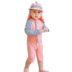 남아 여아 수영복 공룡 래쉬가드 자외선 차단 세트 아동용 원피스 지퍼 모자 포함 핑크 170872