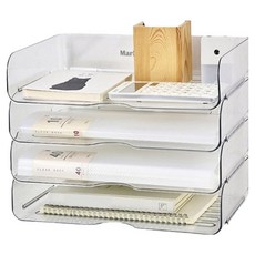 마켓플랜 서류정리 와이드 콤비 서랍형 수납함, 투명, 4단