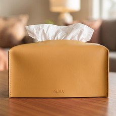 블리스 스킨 레더 티슈 케이스 커버 일반형, 머스타드, 1개 머스타드, 1개