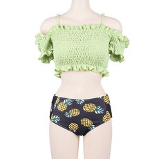 VENDIS 荷葉邊皺摺肩帶泳衣+鳳梨印花泳褲