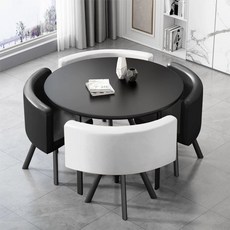 상담테이블 원탁테이블 의자 책상 세트 회의용 미팅 사각그레이책상 80x80x75cm+그린의, AU. 검은색 원 흑백 가죽 의자