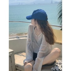 梨卡 防曬長袖罩衫 海邊泳衣比基尼外搭 寬鬆透氣上衣, 白色-現貨馬上出貨