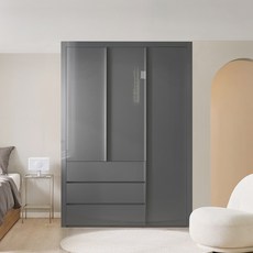 보루네오 하이그로시 샤인3단서랍 여닫이 작은방 붙박이장 10cm, 다크그레이 10cm