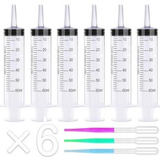 바늘 없는 60팩 5ml 주사기 - 5ml 소형 플라스틱 주사기 멸균 개별 포장 실험실 의학 학생 측정 액체 및 애완견 고양이 아기 수유 구강 초유용 캡 포함 (5cc /ml), F- 60ml