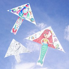 888玩具 填色三角彩繪風箏(彩虹尾巴) 附30公尺手板線 多款圖案, 1個, 女生圖案