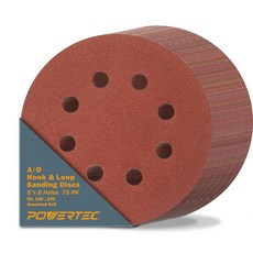 POWERTEC 75PK 60/120/240 그릿 샌딩 디스크 12.7cm(5인치) - 후크 앤 루프 8홀 알루미늄 산화물 사포 디스크 랜덤 궤도 손바닥 공기 및 공, POWERTEC 75PK, 60/120/240 그릿,