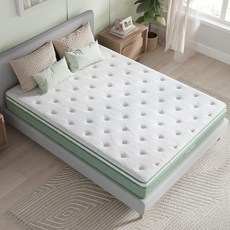 Novill 20.3cm(8인치) 폼 및 스프링 하이브리드 매트리스 박스 안의 트윈 미디엄 서포트 CertiPUR-US 인증 스틸 코일 내구성 있는 디자인 게스트 침실, 화이트&그레이&그린, 10 Inches