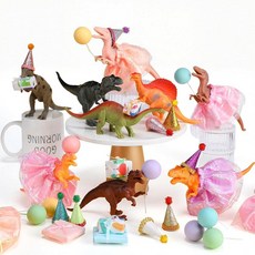 Weysat 공룡 생일 파티 장식 미니 모자 폼폼 피규어 모델 케이크 토퍼 스커트 특별한 선물 상자 야생 동물 테마 파티용 41개 279236, Weysat 공룡 생일 파티 장식 미니 모자 폼폼 피규