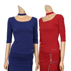 [국내제작] 노브댄스복 A583 유짜목걸이 댄스복 스포츠댄스복 댄스티셔츠 댄스치마 댄스스커트 댄스바지 라인댄스복 스포츠댄스 라인 웰빙 라틴 모던 영댄스 초커티제작 국산 공연복 단체, 파랑