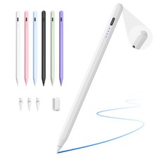 JAMJAKE 아이패드 호환 스타일러스 펜슬 스마트 터치펜 초미세 펜촉 USB-C 충전식 SP8, 1개, 화이트