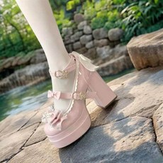 리본 스트랩 여성하이힐 슬링백 스틸레토힐 가보시구두 원형앞코 로리타 스타일 패션구두