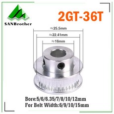 3D 프린터 부품용 베어링 포함 타이밍 벨트 T 도르래 톱니 5mm 보어, 01 width-6mm, 02 Bore 7mm
