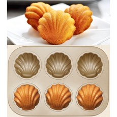 【金色胖貝殼模】6連 12連 蛋糕模具 六連孔 瑪德琳 杯子蛋糕 小蛋糕 馬德蓮蛋糕 不沾 貝殼模 烘焙工具 香蕉模, 1個, 6連