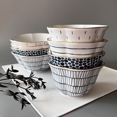 문빔 핸드페인팅 골드블루 패턴 선물용 금장 도자기 꽃모양 공기 대접 (4종) (택1), b빗물